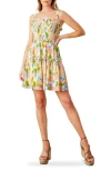 Flying Tomato Floral Smocked Fit & Flare Minidress In Ivory Orange