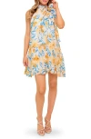 Flying Tomato Floral Tie Neck Sleeveless Trapeze Dress In Multi