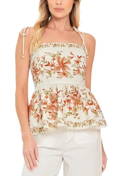 Flying Tomato Floral Tie Strap Peplum Top In Multi