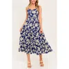 Flying Tomato Floral Tie Strap Tiered Cotton Midi Sundress