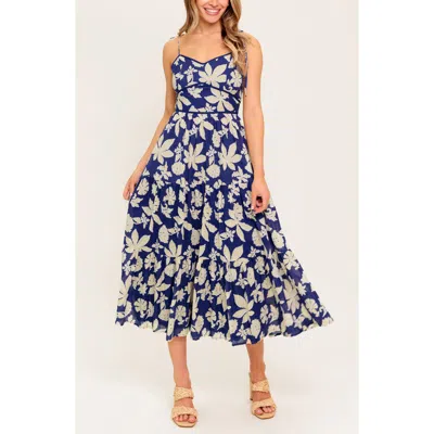 Flying Tomato Floral Tie Strap Tiered Cotton Midi Sundress
