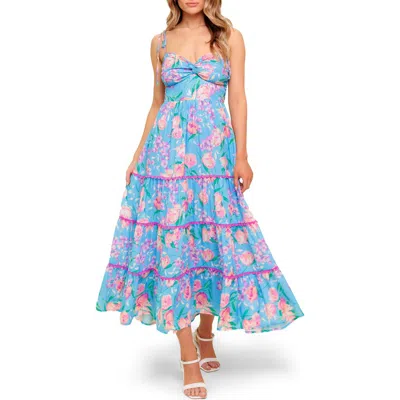 Flying Tomato Floral Twist Sweetheart Neck Midi Dress In Multi
