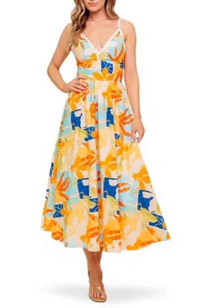 Flying Tomato Floral V-neck Midi Dress In Yellow