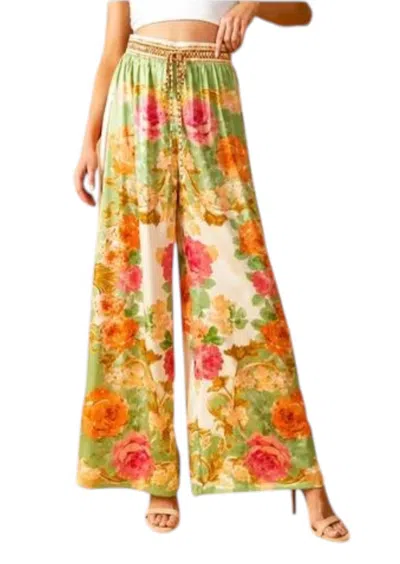 Flying Tomato Floral Wide Leg Boho Pants In Sage In Multi