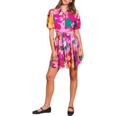 Flying Tomato Flower Print Shirtdress In Burgundy Lavender