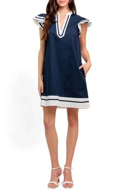Flying Tomato Flutter Sleeve Cotton Minidress In Blue