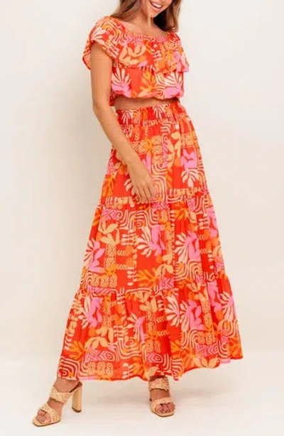Flying Tomato Flutter Sleeve Crop Top & Maxi Skirt Set In Orange
