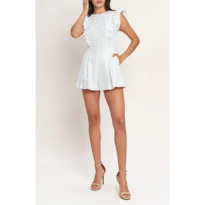 Flying Tomato Flutter Sleeve Denim Romper In White