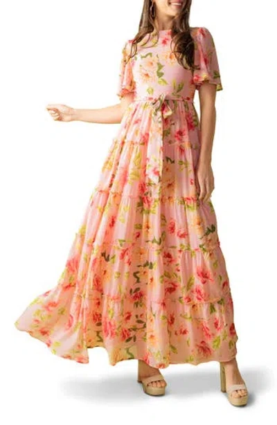 Flying Tomato Flutter Sleeve Maxi Dress In Light Pink