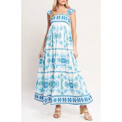 Flying Tomato Flutter Sleeve Maxi Dress In Multi