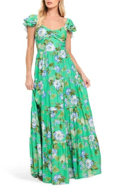 Flying Tomato Flutter Sleeve Maxi Dress In Teal
