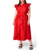 Flying Tomato Flutter Sleeve Woven Shirtdress In Red