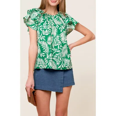 Flying Tomato Flutter Sleeve Woven Top In Green