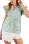 Flying Tomato Flutter Sleeve Woven Top In Multi