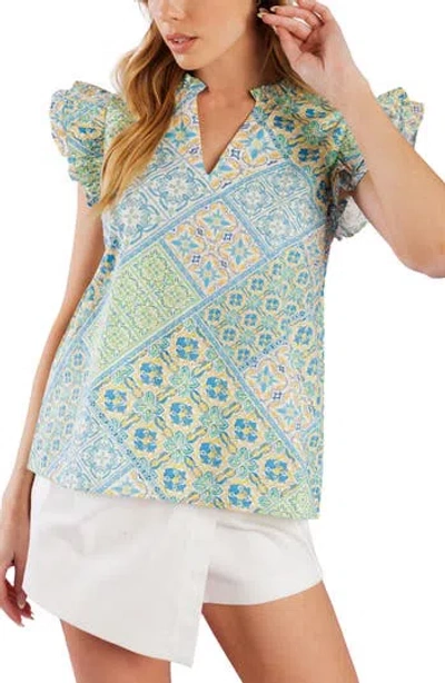 Flying Tomato Flutter Sleeve Woven Top In Multi