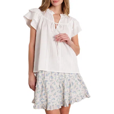 Flying Tomato Flutter Sleeve Woven Top In White
