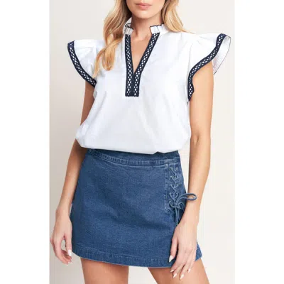 Flying Tomato Flutter Sleeve Woven Top In White
