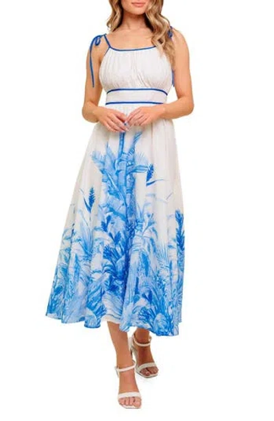 Flying Tomato Frond Print Midi Dress In White