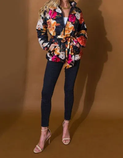 Flying Tomato Full Blooms Floral Puffer Jacket In Black