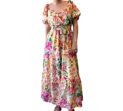 Flying Tomato Garden Floral Midi Dress In Ivory Fuchsia In Multi