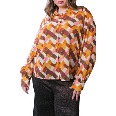Flying Tomato Geometric Print Long Sleeve Button-up Shirt In Multi