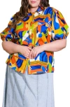 Flying Tomato Geometric Print Puff Sleeve Button-up Shirt