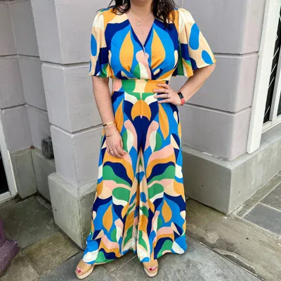 Flying Tomato Geometric Print Wide Leg Jumpsuit In Blue In Multi