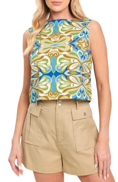 Flying Tomato Geometric Printed Cropped Top In White