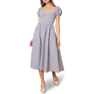 Flying Tomato Gingham Print Fit & Flare Midi Dress In Navy