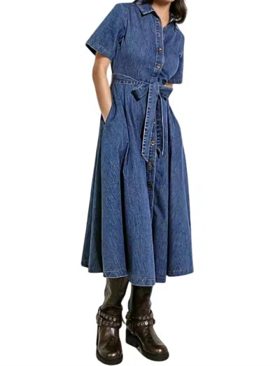 Flying Tomato Gisselle Washed Denim Midi Dress In Medium Wash In Multi