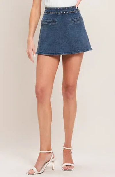 Flying Tomato Grommet Detail Denim Skort In Blue