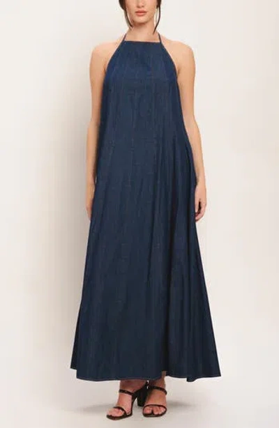Flying Tomato Halter Denim Maxi Dress In Purple