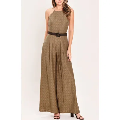 Flying Tomato Halter Neck Belted Jumpsuit In Brown