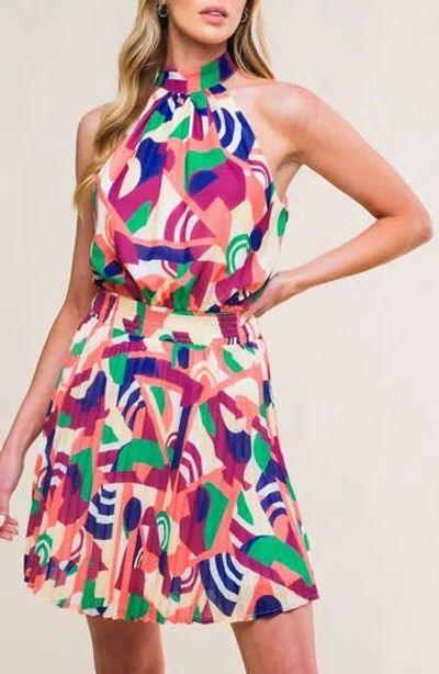 Flying Tomato Halter Neck Sleeveless Minidress In Navy/purple