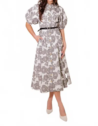 Flying Tomato Heritage Bloom Midi Dress In Natural In Gray