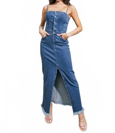 Flying Tomato Hold Please Denim Dress In Medium Indigo In Blue