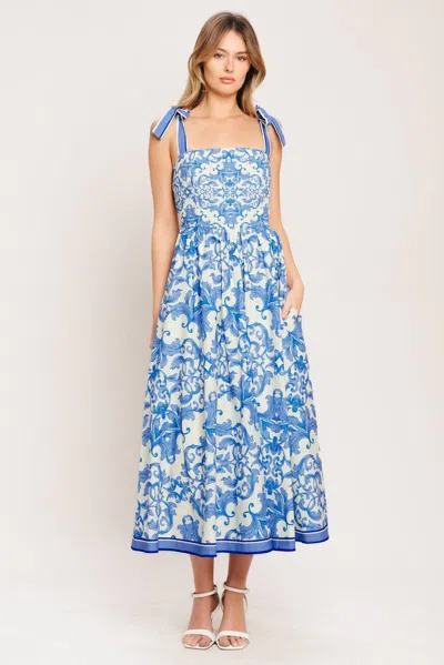 Flying Tomato Bow Tied Shoulder Strap Midi Dress In Blue