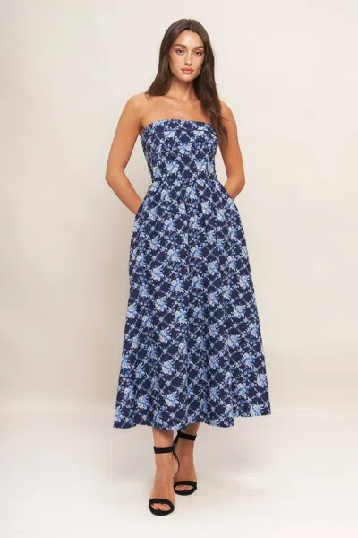 Flying Tomato Id22935 A Line Floral Tea Length Midi Cocktail Dress In Blue