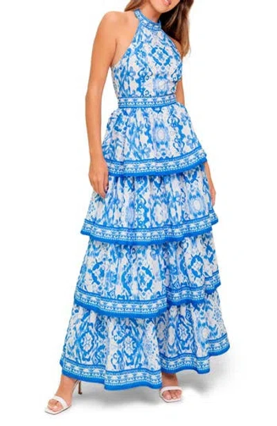 Flying Tomato Ikat Tiered Halter Maxi Dress In Multi