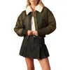 Flying Tomato In A Trance Faux Shearling Collar Bomber Jacket In Green