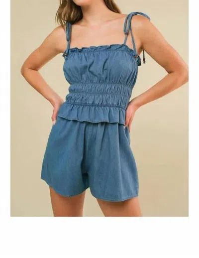 Flying Tomato Indiana Denim Romper In Blue