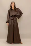 Flying Tomato Ip8651 Long Sleeve Formal Jumpsuit In Brown