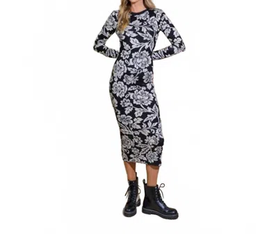 Flying Tomato Jacquard Knit Midi Sweater Dress In Black/white/metallic