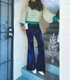 Flying Tomato Kate Green Stripe Lantern Sleeve Sweater