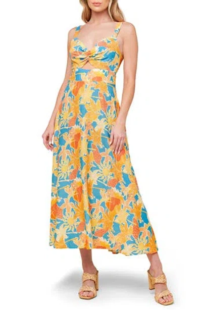 Flying Tomato Keyhole Twist Midi Dress In Blue/orange