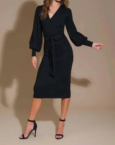 Flying Tomato Knit Sweater Wrap Midi Dress In Black