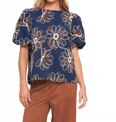 Flying Tomato Kortnie Flower Embroidered Top In Blue