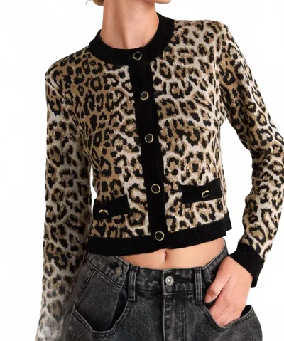 Flying Tomato Kristen Animal Print Knit Cardigan In Leopard In Multi