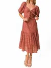 Flying Tomato Lace Puff Sleeve Midi Dress In Mauve In Multi