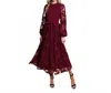 Flying Tomato Lace Sweater Mix Midi Dress In Burgundy In Burgundy